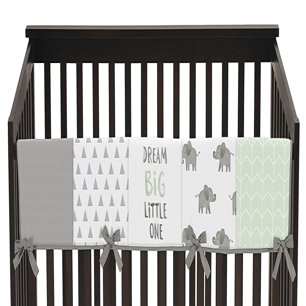 Set of 2 Sweet Jojo Designs Mint Grey and White Side Crib Rail Guards Baby Teething Cover Protector Wrap for Watercolor Elephant Safari Collection 