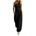thumbnail image 2 of Tqcoqu Two Piece Sets For Women Casual Sleeveless One Shoulder Ribbed Wide Leg Rompers With Pockets Summer Outfits,Black,Women's S-XXXL, 2 of 6