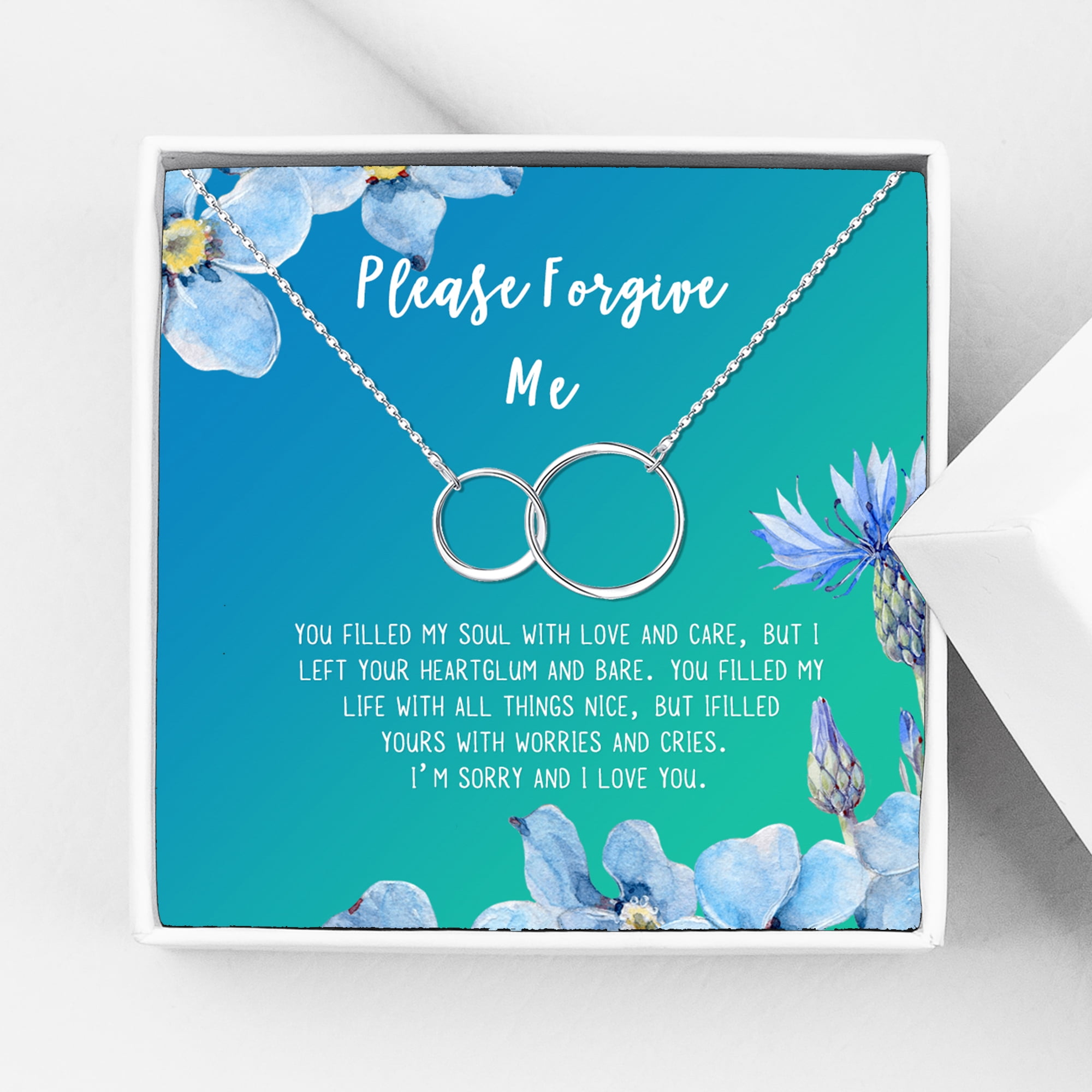 Anavia Forgiveness Gift for Girlfriend, Please Forgive Me Card Necklace, Apology Card, ask for forgiveness Necklace Jewelry Card Gift-[Silver Infinity Double Ring, Bright Blue Gift Card]