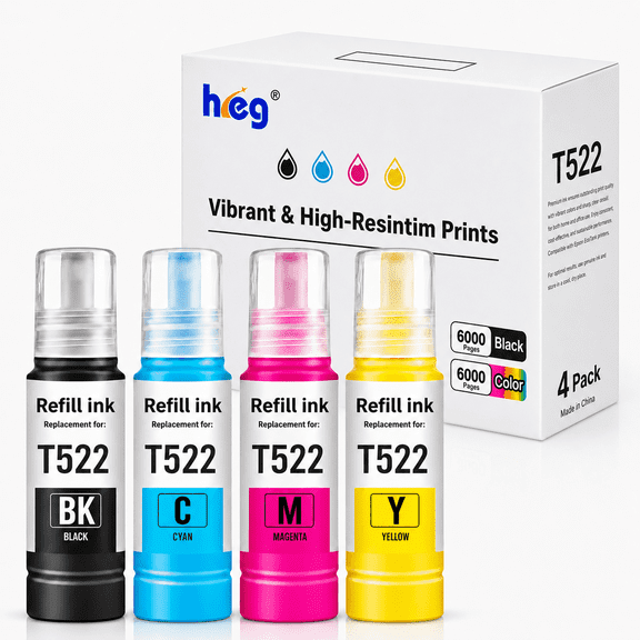 522 Ink Bottles Replacement for Ecotank 522 ink ET2720 2800 2803 4700 2400 4800 4810 Printer Ink Refill(4 Pack)