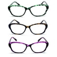 thumbnail image 2 of EYE ZOOM 3 Pack Ladies Tortoise Shell Plastic Frame Cat Eye Style Reading Glasses for Women, Green, Yellow, Purple, +2.75, 2 of 6