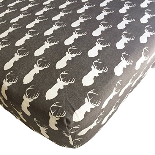 Danha Deer Print Crib Sheet (Grey Background/White Deer)