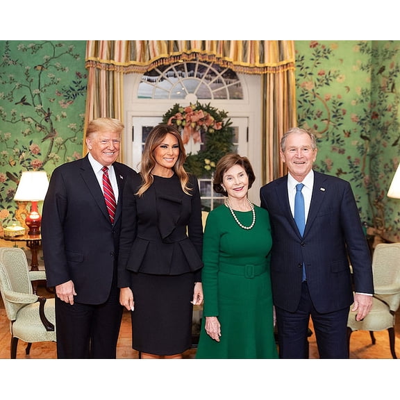 Donald and Melania Trump George W. and Laura Bush - 12x18 Inch Laminated Poster - Stunning Detail and Bold Colors