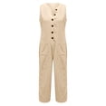 thumbnail image 4 of GILIGEGE Women Wide Leg One Piece Jumpsuit Sleeveless Loose Baggy Dressy Button Down Romper Casual Summer Outfits with Pocket Linen Overalls for Women Loose Baggy Romper Summer Outfits with Pocket, 4 of 5