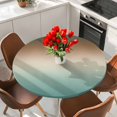 thumbnail image 2 of Green Brown Ombre Round Tablecloth 55-60 Inch Round Fitted Table Cloth with Elastic Edge, Modern Gradient Abstract Art Waterproof Table Cover Protector for Outdoor Picnic Party Dining, 2 of 9