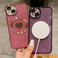 thumbnail image 4 of Compatible with iPhone 15 Pro Max 6.7 Inch Case with Magsafe, Plating Heart Glitter Magnetic Case for Women Girl TPU Camera Protection Back Cover for iPhone 15 Pro Max Dark Blue, 4 of 14