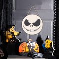 thumbnail image 3 of Halloween Welcome Sign Compatible With Front Door Decor, Round Wooden Wreath Wall Hanging Compatible With Holiday Party, 3 of 5