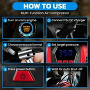 Bullseye Tire Inflator 150 PSI Portable Air Compressor Electric Pump For Car Auto LED Tire Pressure Gauge 12V DC