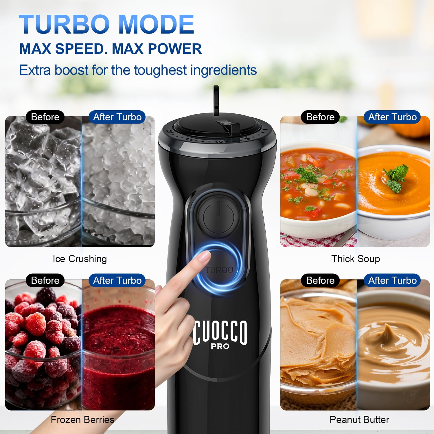 CUOCCO PRO Immersion Blender Handheld, 1100W Hand Blender with 21 Speeds & Turbo, Hand Mixer for Smoothies, Soups & Baby Food, Dishwasher Safe, Black CUOCCO PRO Immersion Blender Handheld, 1100W Hand Blender with 21 Speeds & Turbo, Hand Mixer for Smoothies, Soups & Baby Food, Dishwasher Safe, Black - Image 3