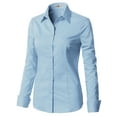 thumbnail image 3 of Doublju Women's Basic Long Sleeve Cotton Button Down Collared Shirt, 3 of 5