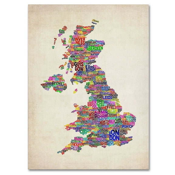 Trademark Art 'UK Cities Text Map' Canvas Art by Michael Tompsett