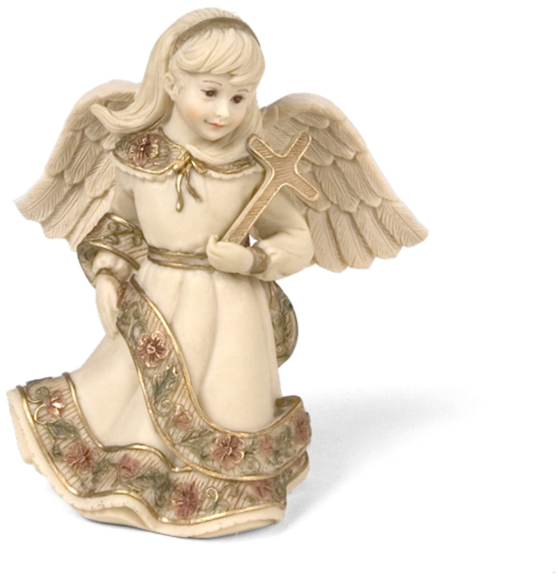 Pavilion Little Girl Angel Figurine Holding Cross 4"