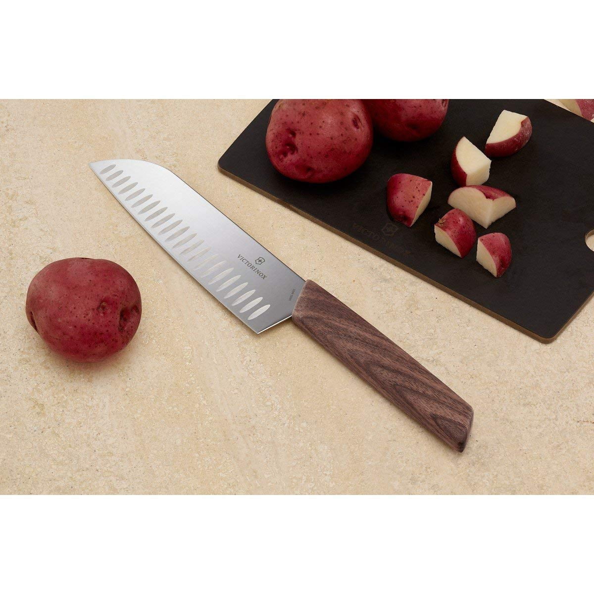 Victorinox 6.9050.17KG Modern Santoku Knife, 7", Walnut Wood