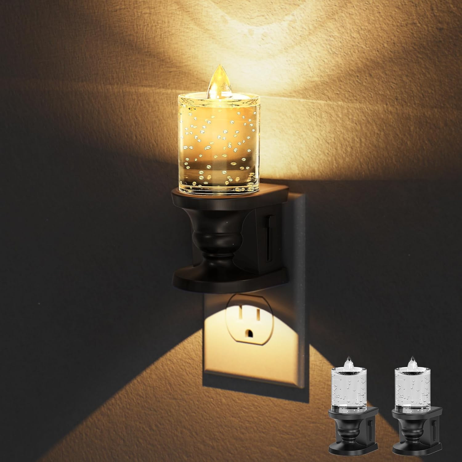 RGHJAR-Flameless Candle Night Light, Bubble Night Lights Plug into Wall, Candle Nightlight with Light Sensor, Dimmable LED Night Light Plug in, Warm White 3000K Nightlight for Hallway Bathroom