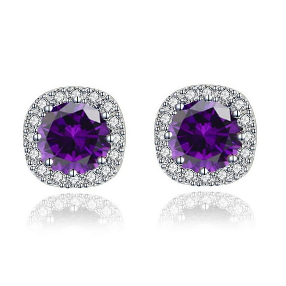 14k White Gold 4 Carat Purple Tanzanite Halo Stud Earrings Plated by Paris Jewelry