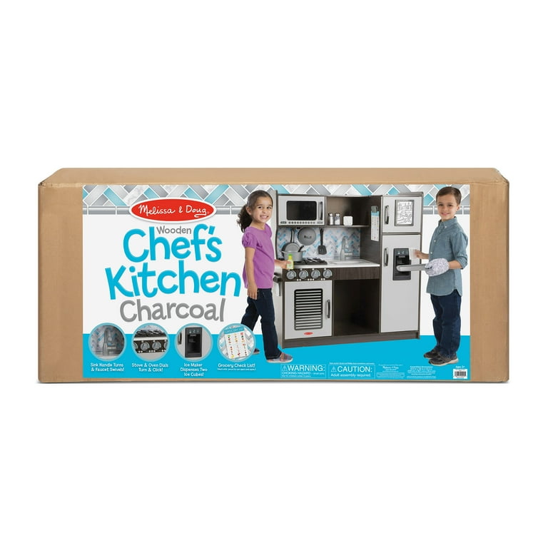 Melissa Doug Chef s Wooden Pretend Play Kitchen for Kids With Ice Cube Dispenser Charcoal Gray FSC Certified Walmart