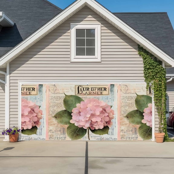 Pink Vintage Floral Garage Door Cover Banner 6 x 13 FT, Summer Botanical Retro Garage Door Curtains Backdrop with Grommets for Indoor Outdoor Wall Party Porch Yard Decorations Background
