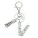 thumbnail image 1 of Llave de letra inicial Uxcell con borlas y perlas, llavero de letra V brillante con strass y anillo para llaves, bolso, carteras, llaves de coche, taza, plata, 1 of 7