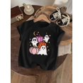 thumbnail image 1 of Halloween T-shirt - Cute & Pumpkin Short Sleeve Top with Smiling Ghosts, Bats & Hearts - Soft Knit Relaxed Fit Round Neck Summer Playwear for Themed Parties & Everyday Outfits - Machine W, 1 of 6
