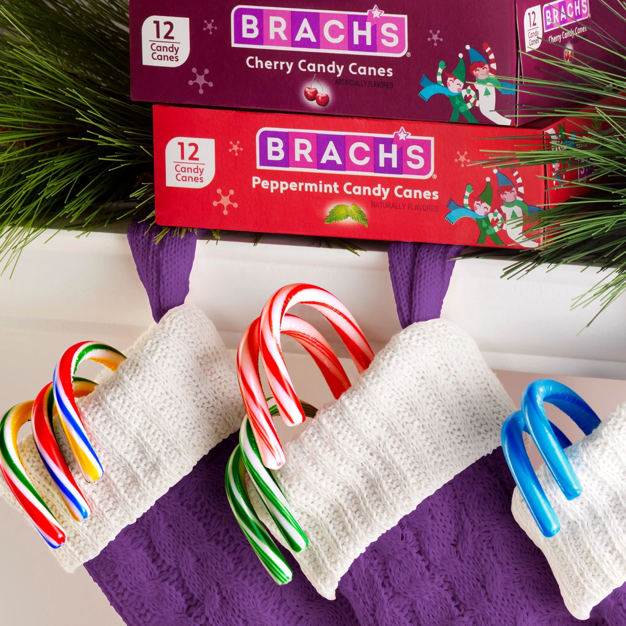 (2 pack) Brach's Blueberry Candy Canes, Holiday Christmas Candies, Christmas Candy Ornaments, 5.3 oz Box, 12 Count
