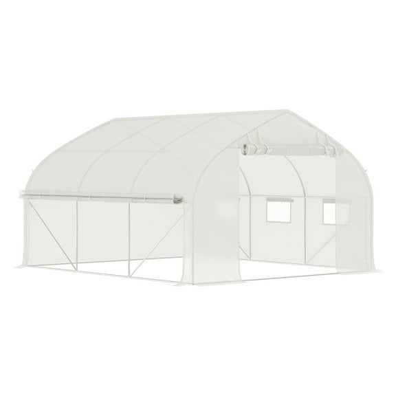 Walk-in Greenhouse 11.5'x10'x6.5', Plant Hot House with Doors & Windows - Galvanized Steel Frame, UV Protection, White White   Steel