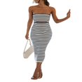 thumbnail image 3 of Femmes Tube Robe Bustier Dos Nu Évidé Patchwork Rayé Longue Robe Clubwear M, 3 of 8