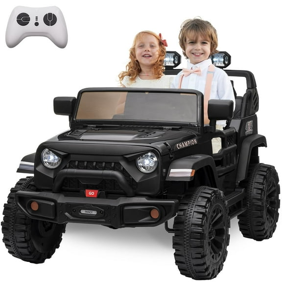 Jojoka 2 Seater Ride On Car, 24V 7AH Battery Powered Kids Electric Vehicle with 2x200W Motors, Parent Remote, LED Lights, Safety Belt, Black