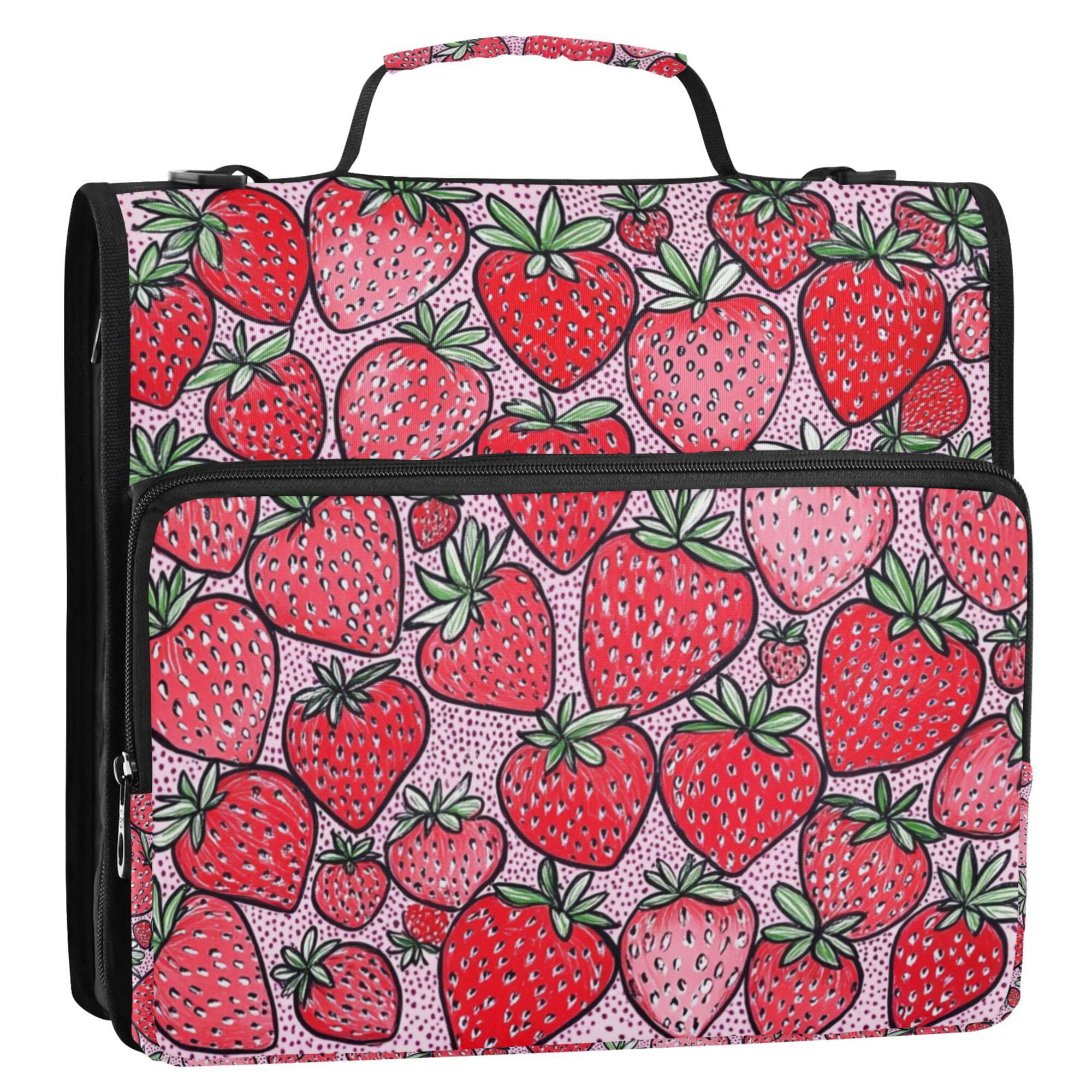 FORMRS Zipper Binder with Shoulder Strap 2-inch Ring 500 Sheet Capacity File Bag, Sweet Strawberry