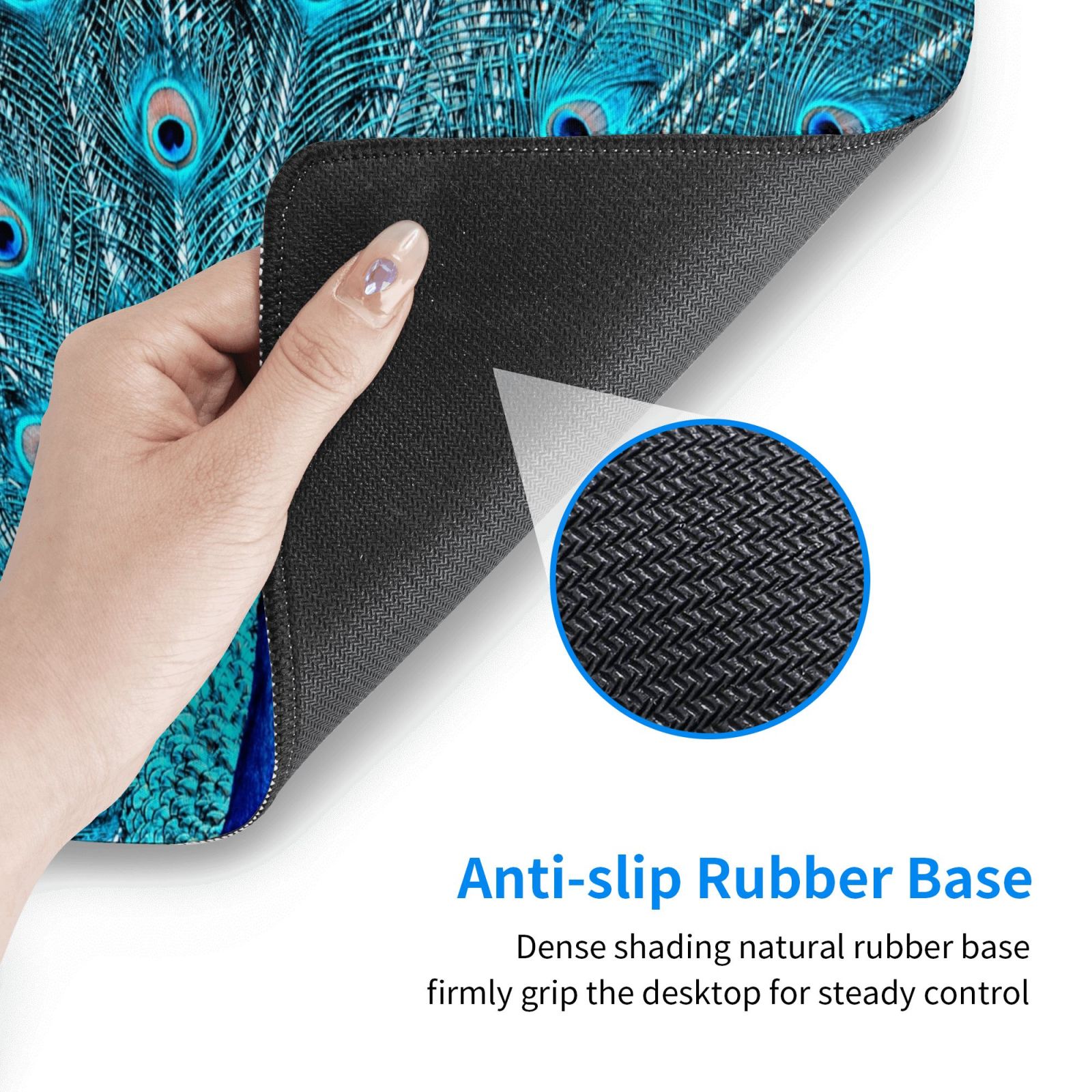 Naloa Beautiful Blue Peacock Gaming Mouse Pad Large Mouse Mat Long Extended Desk Pad Non-Slip Rubber Mice Pads Stitched Edges Thin Pad (16x29.5 Inch)