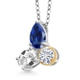 thumbnail image 2 of 925 Silver and 10K Yellow Gold Created Sapphire and White Created Sapphire and Moissanite Pendant Necklace for Women | 3.50 Cttw | Pear Shape 8X6MM | Oval 7X5MM | Round 5MM | with 18 inch Chain, 2 of 3