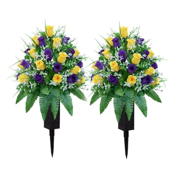 Flores artificiales de cementerio LVXINLI con jarrón de 47 cm, 2 paquetes