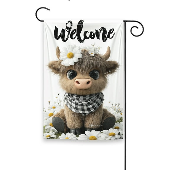 Welcome Cow 18x12 Inch Durable Polyester Seasonal Garden Flag, Floral Welcome Banner, Double-Sided Outdoor Decor
