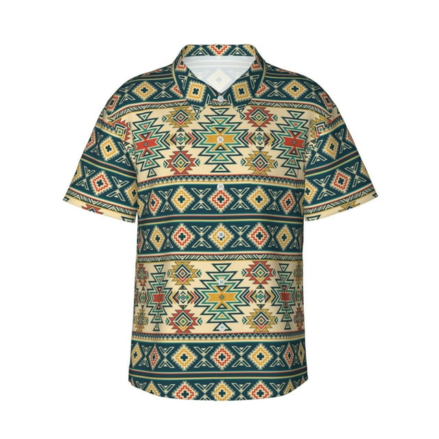 Fotbe Traditional Tribal Aztec1 Camisa Hawaiana para Hombre Unisex – Camisa Casual de Verano con Botones de Manga Corta de Algodón y Lino,X-Large