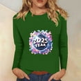 thumbnail image 1 of Styesk Chemises à Manches Longues pour Femmes Nouvel An T-shirt Décontracté Imprimé Col Rond Manches Longues, 1 of 4