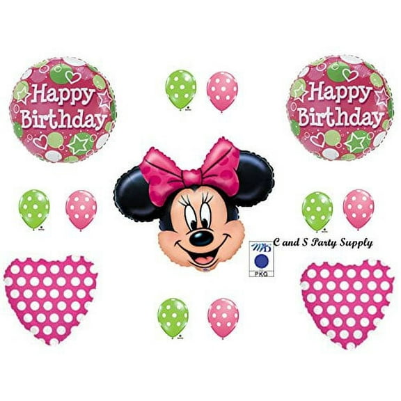 PINK MINNIE MOUSE Polka Dots Balloons Happy Birthday party Decoration Supplies