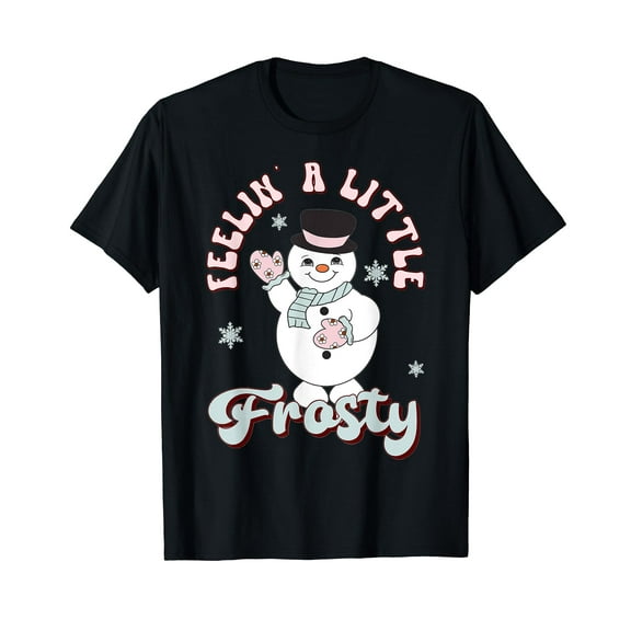 Feelin' Little Frostys Snowman Groovy Retro Christmas Pajama T-Shirt Black Tee