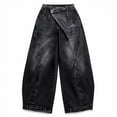 thumbnail image 4 of IUYRTFE Women's High Waist Vintage Washed Jeans with Fold Over Waistband and Wide Leg Baggy Fit Denim Pants, 4 of 5