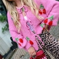 thumbnail image 5 of Womens Tie Front Cardigan Cute Cherry Open Front Y2k Sweater Oversized Chunky Knit Cardigan Tops Rose Pink XL, 5 of 10