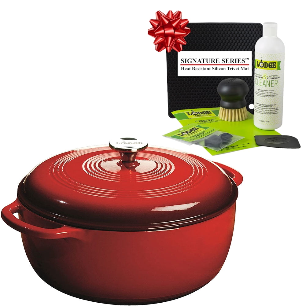 Lodge Cast Iron Cast Iron Induction Compatible Dutch Oven with Lid - Red, 2  Pack, Oven Safe, Stainless Steel Knob and Loop Handles in the Cooking Pots  department at