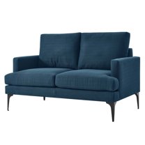 Loveseat Sofa Couch, Azure Navy Blue, Fabric, Living Kitchen Cafe Bistro Hospitality Restaurant, Modern Contemporary HB34291