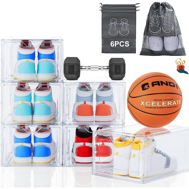 Organizadores de zapatos 34 x 26.5 x 19 cm paquete de 6 caja de zapatos acrílico apilable transparente con puerta de succión incluido 6 bolsas organiz