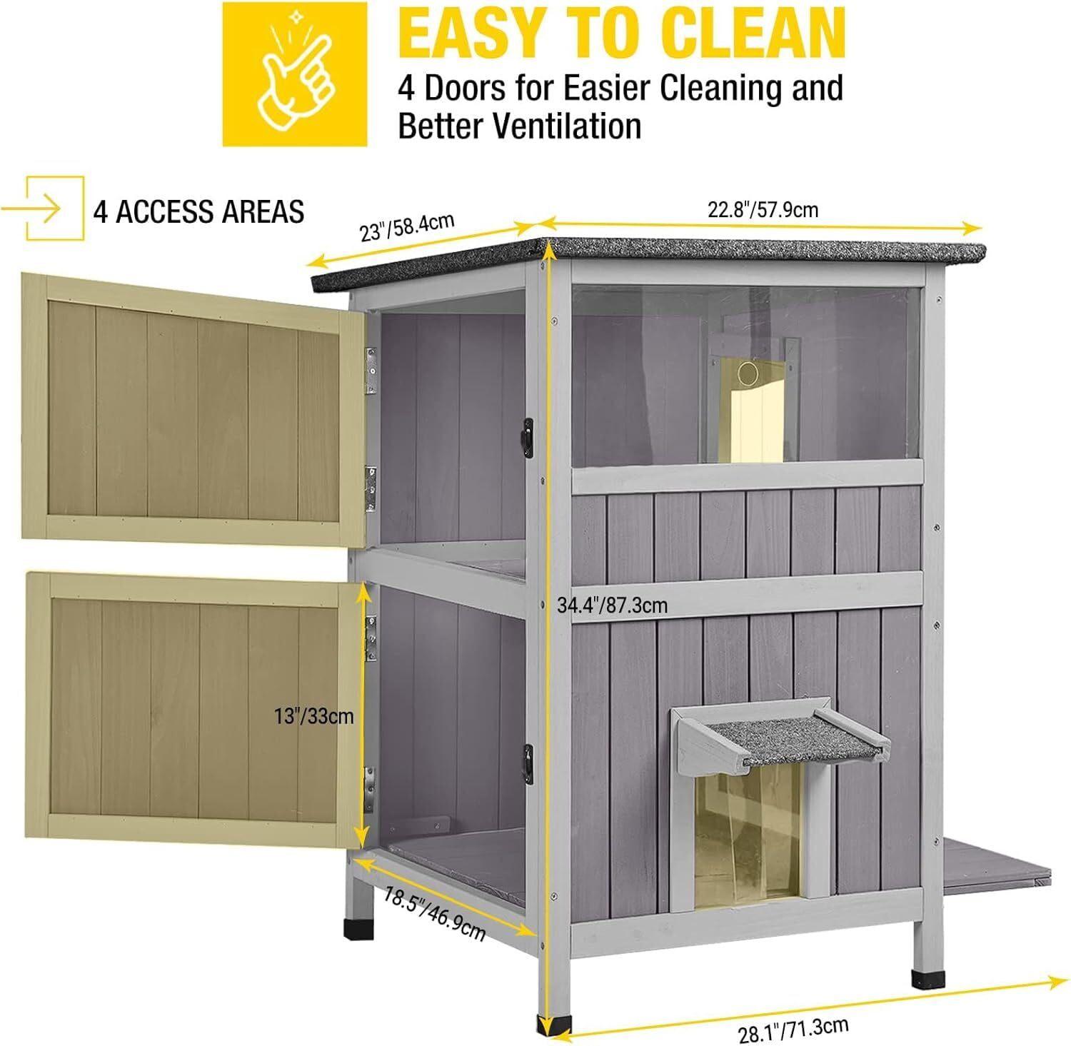 Aivituvin Outdoor Feral Cat House 2-Story Cat Cottage Kitten Shelter with Window 24.02"D x 33.86"W x 7.28"H