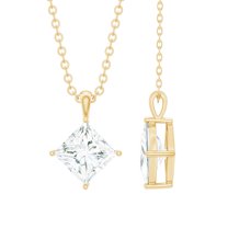 Rosec Jewels Princess Cut Moissanite Solitaire Pendant (5.50 mm, 1 CT, D-VS1 Quality), 14K Yellow Gold