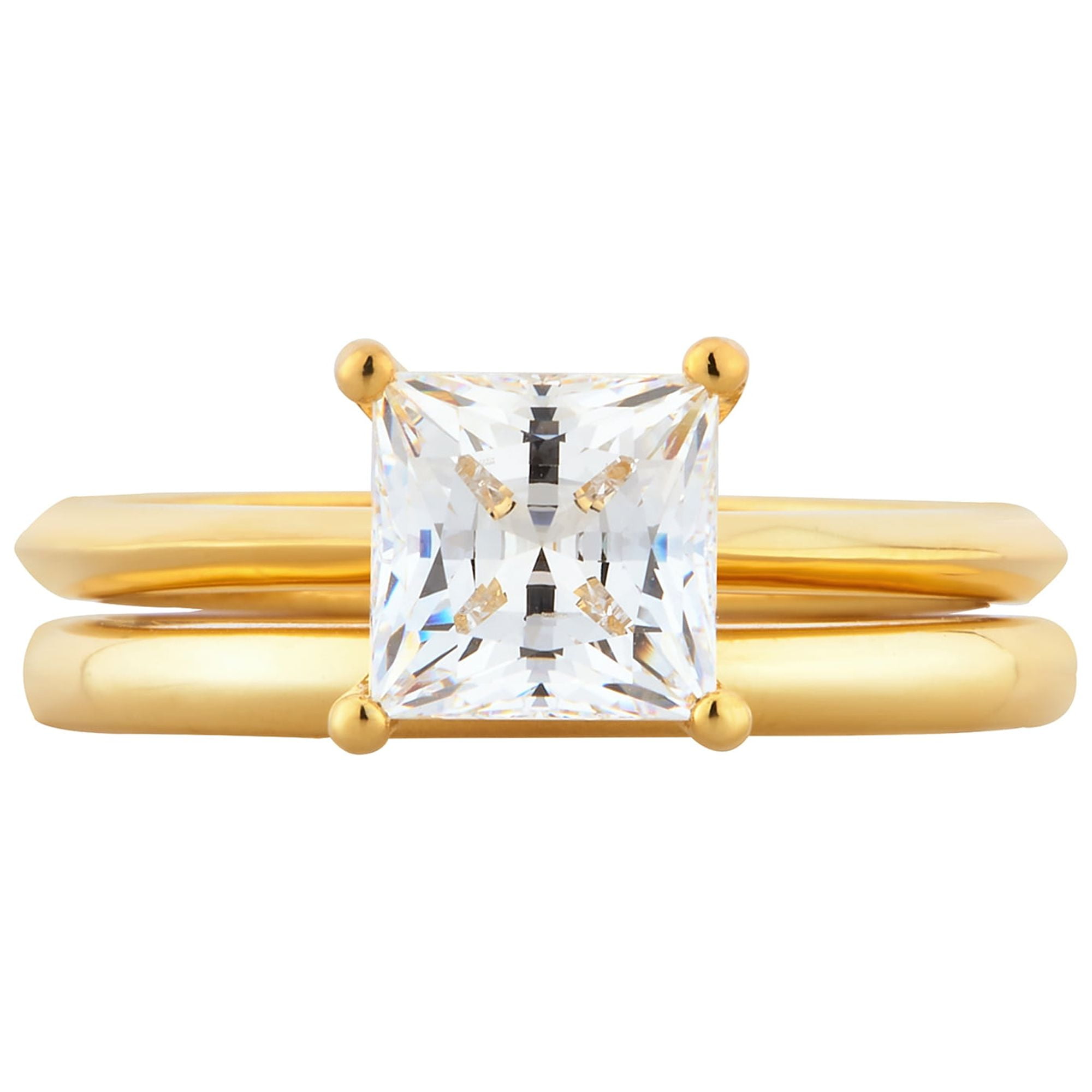 Arista 1.50 ct Square Swarovski Diamond Solitaire Women's Bridal Set in Yellow plated Sterling Silver