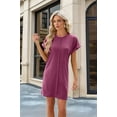 thumbnail image 5 of Womens Summer T Shirt Dress Casual Cap Sleeve Crewneck Loose Shift Mini Dresses Wine Red XL, 5 of 9
