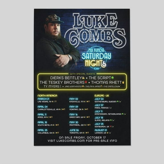 Luke Combs My Kinda Saturday Night Tour 2025 Size 24''x36''-Gategoo