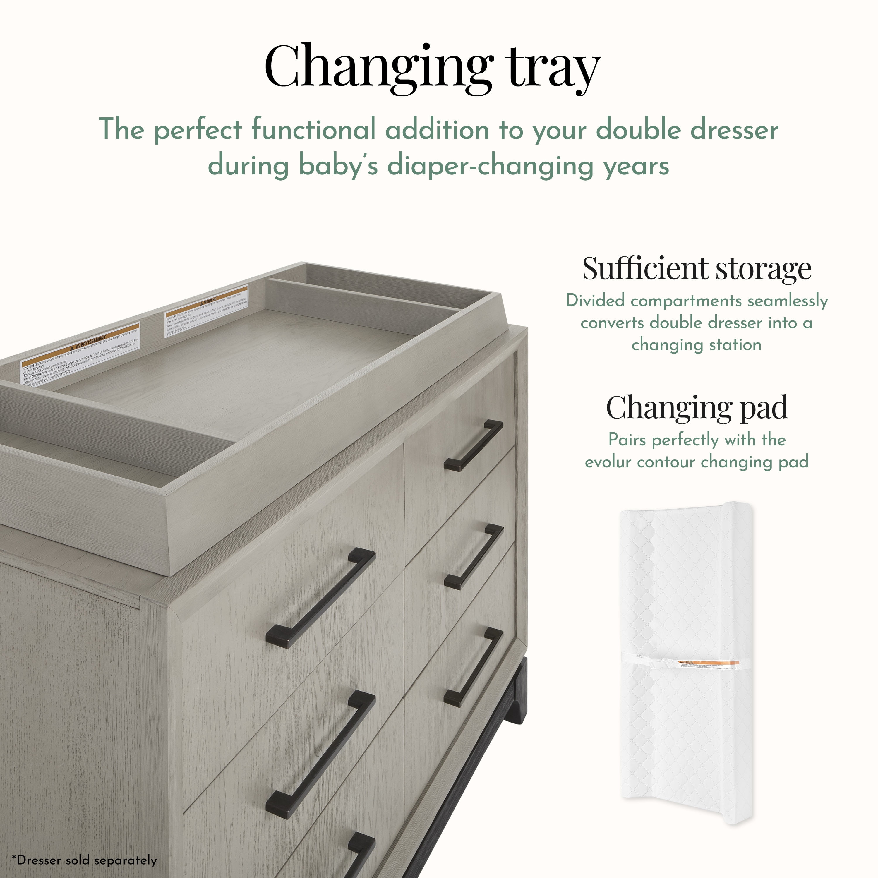 Evolur Remy Changing Tray, Light Ash