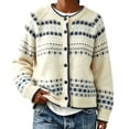 thumbnail image 3 of Fair Isle Knitted Sweaters For Women Button up Long Sleeve Cardigans Crew Neck Fall Knit Jacket Graphic Sweaters Open Front Casual Tops Vintage Sweaters For Women Knit Outerwear,Beige,L, 3 of 5