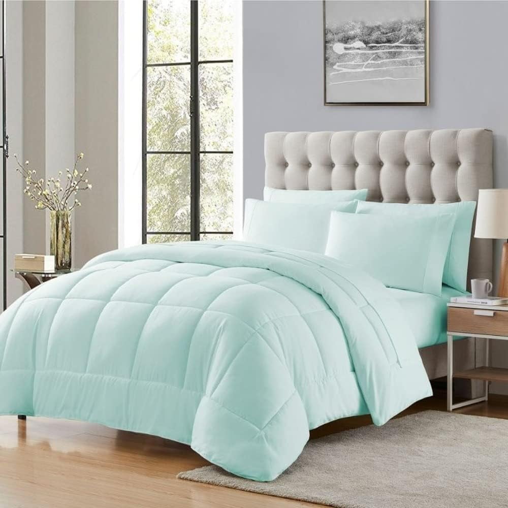 500-TC Egyptian Cotton All Season Comforter for Adults Eastern King Size 108" x 118" Inches, 1pc Comforter Box Stitched with 4 Corner Tabs, 300 GSM Comforter, (Aqua Blue)