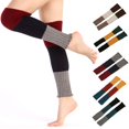 thumbnail image 3 of Calentadores de pierna largos de punto acanalado de invierno para mujer Calcetines con cubierta de pie con bloques de colores triples, 3 of 5